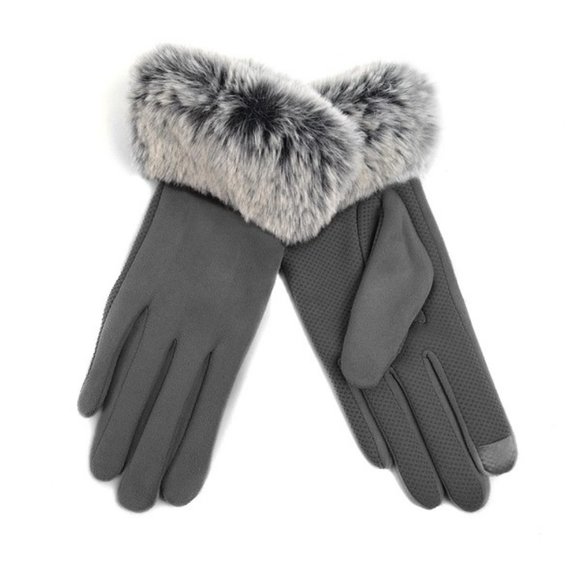 Fashion Capsule Accessories - L/XL Women's Faux Fur Trim Touch Screen Gloves